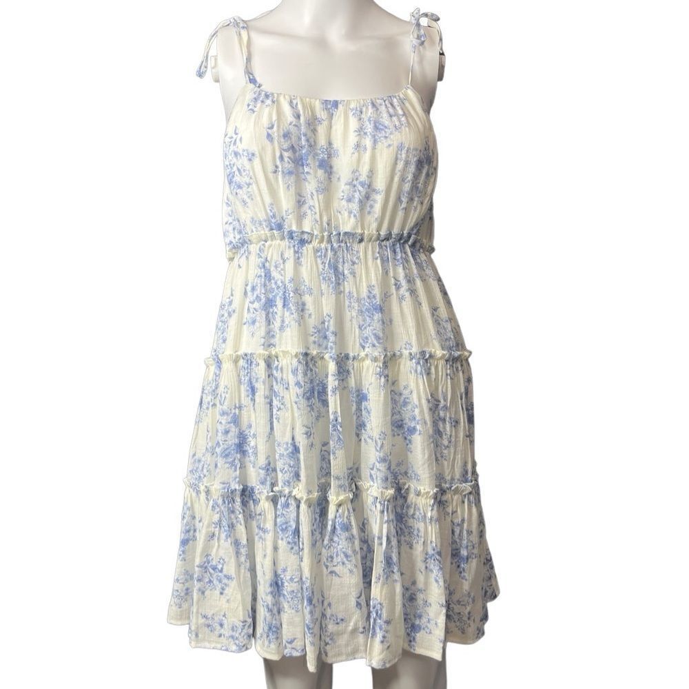 MINE Floral Tiered Mini Dress Blue and White Size Small